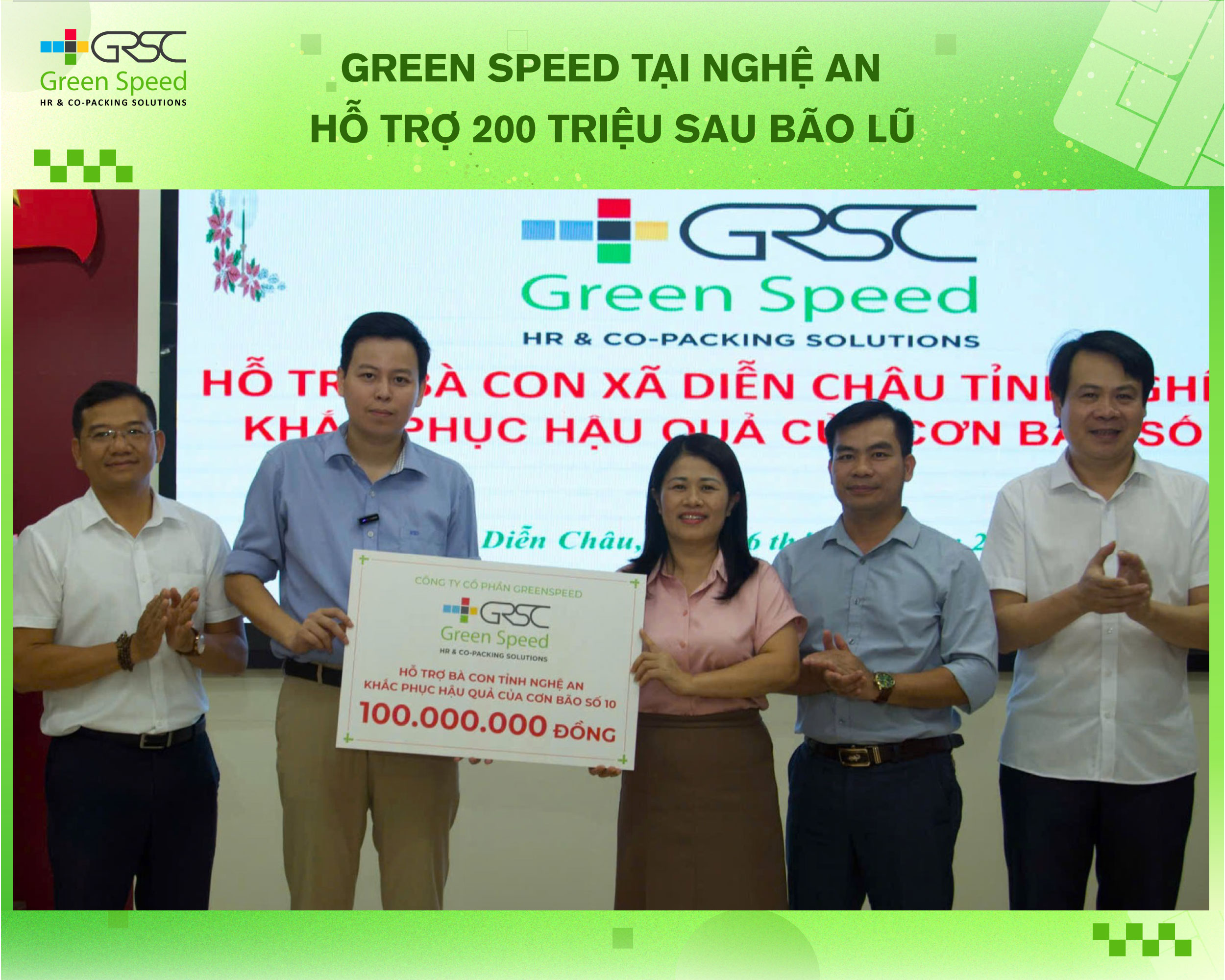 Green Speed hỗ trợ 200 triệu cho bà con sau bão lũ tại xã Diễn Châu - Đức Châu, Nghệ An